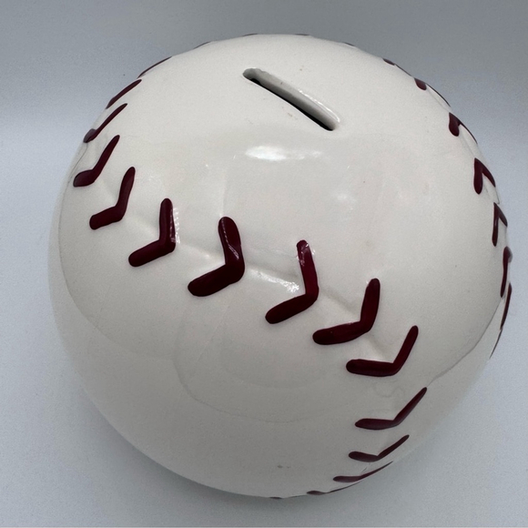 Ceramic Baseball Coin Bank – 6” Piggy Bank with Red Stitching Sports Decor - Picture 1 of 5